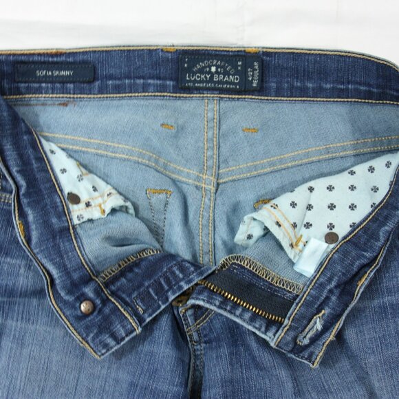 Lucky Brand Stretch Sofia Medium Wash Distressed Mid Rise Skinny Jeans 4/27 Reg - Picture 4 of 11